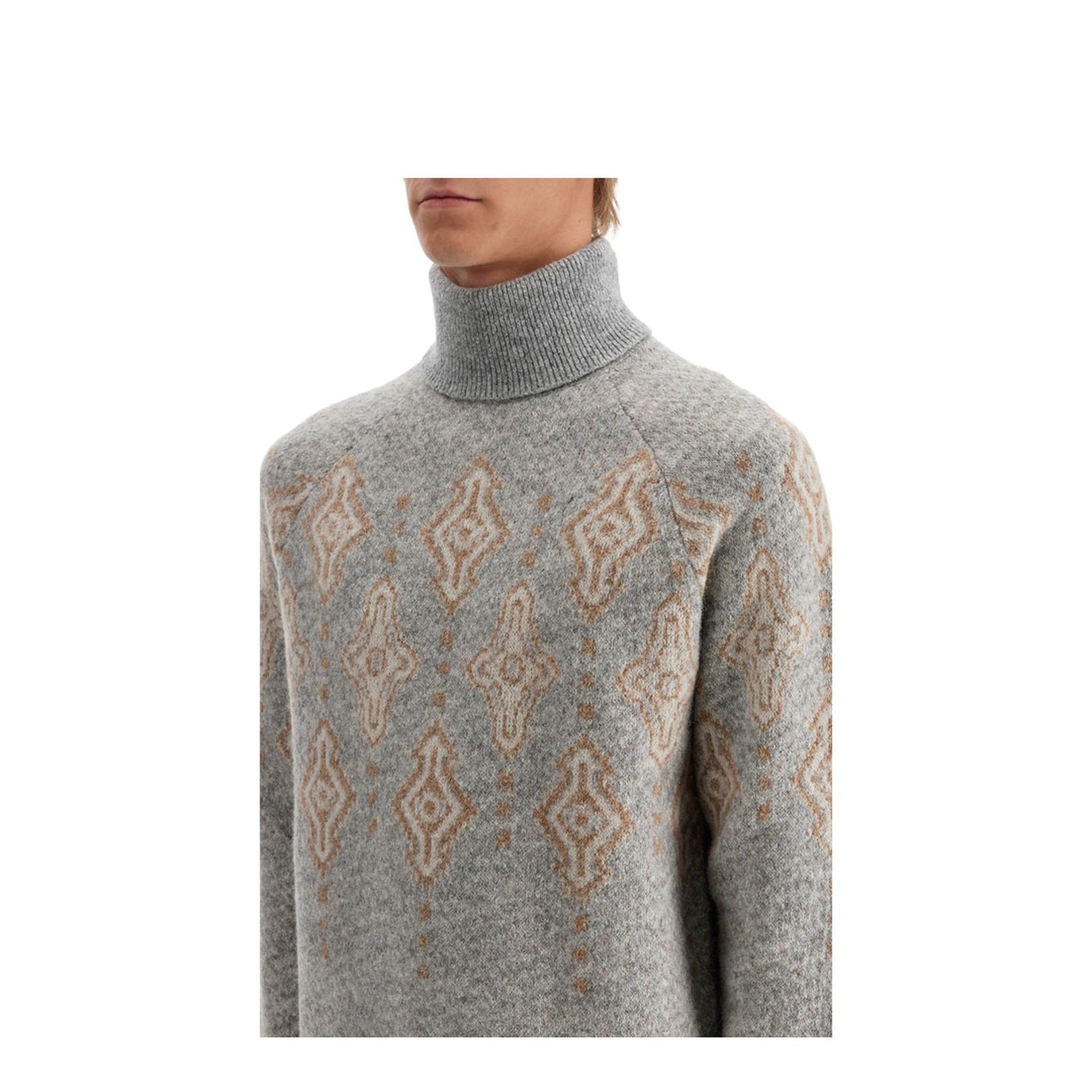 Geometric Jacquard Turtleneck Sweater