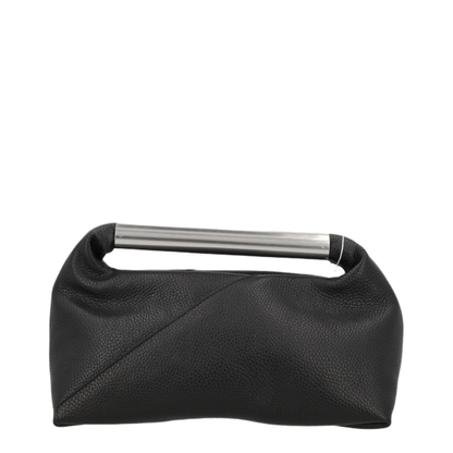 Japanese Jewel Handle Handbag In Grained Calf Leather, Black
