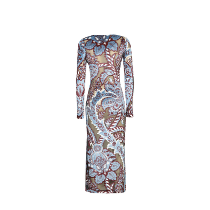 Floral Motif Long Sleeve Midi Dress