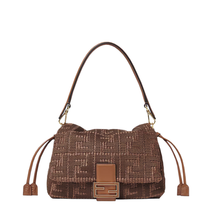 Mamma Baguette Medium Raffia-Effect Shoulder Bag - Sellier Brown