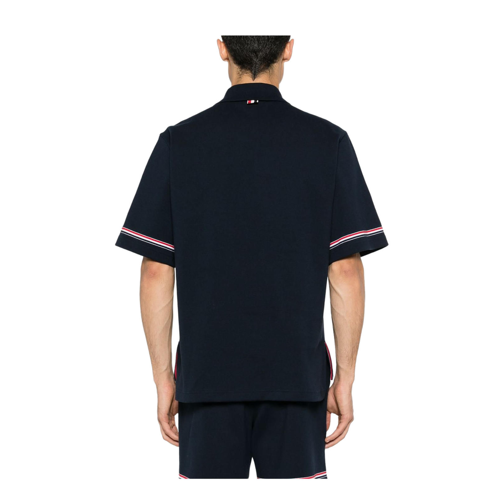 Navy Blue Cotton Polo with RWB Stripe