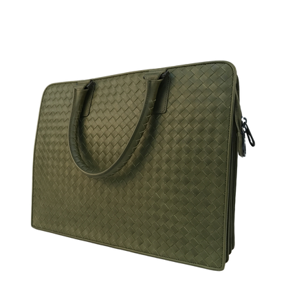 Intrecciato Leather Briefcase - Green