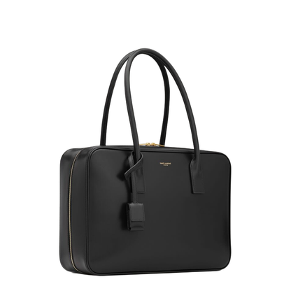 Box Leather Handbag with Metal Padlock Detail