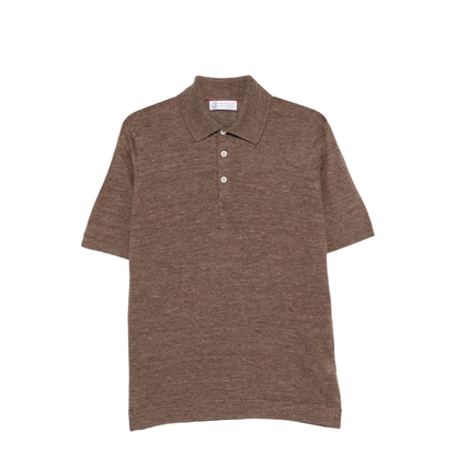 Polo Collar Chest Stripe Linen and Cotton Blend Shirt