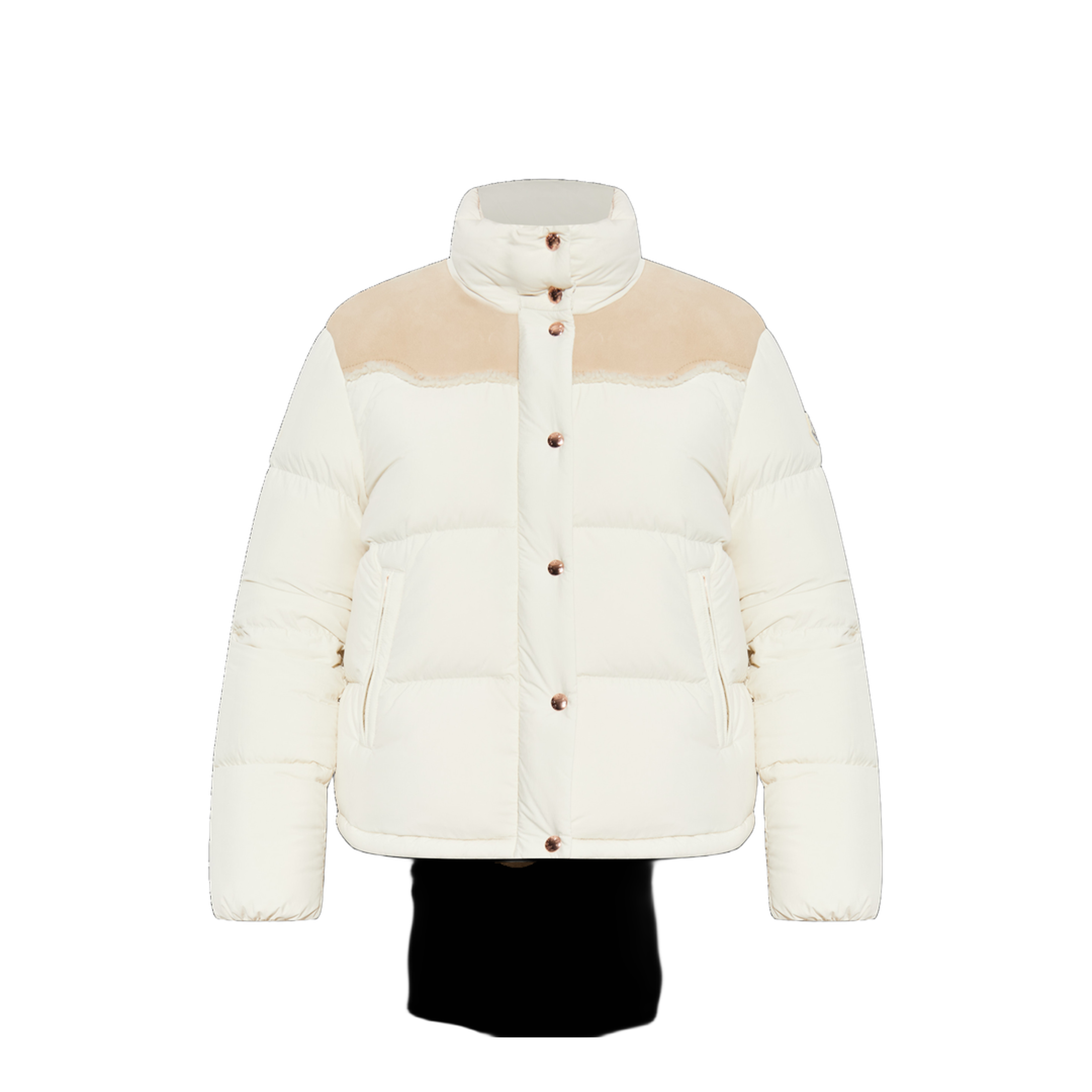 White Angelys Suede-Trimmed Short Down Jacket