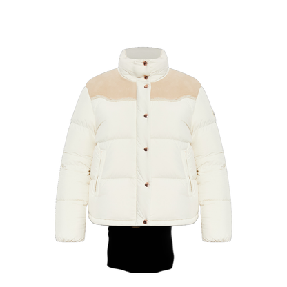 White Angelys Suede-Trimmed Short Down Jacket