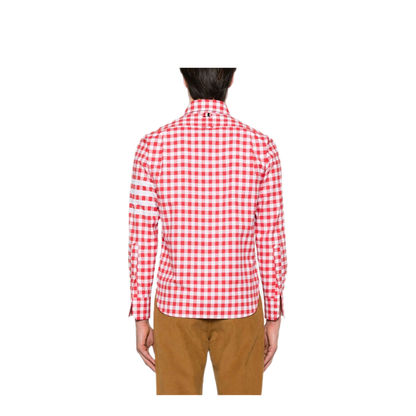 MAYFEYR - Thom Browne - Rc Round Hem Zip Up Shirt With T Bar Puller In 4 Bar Gingham Check Flannel - MWL416AF0945600