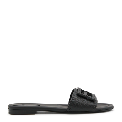 Black Leather Baguette Slides