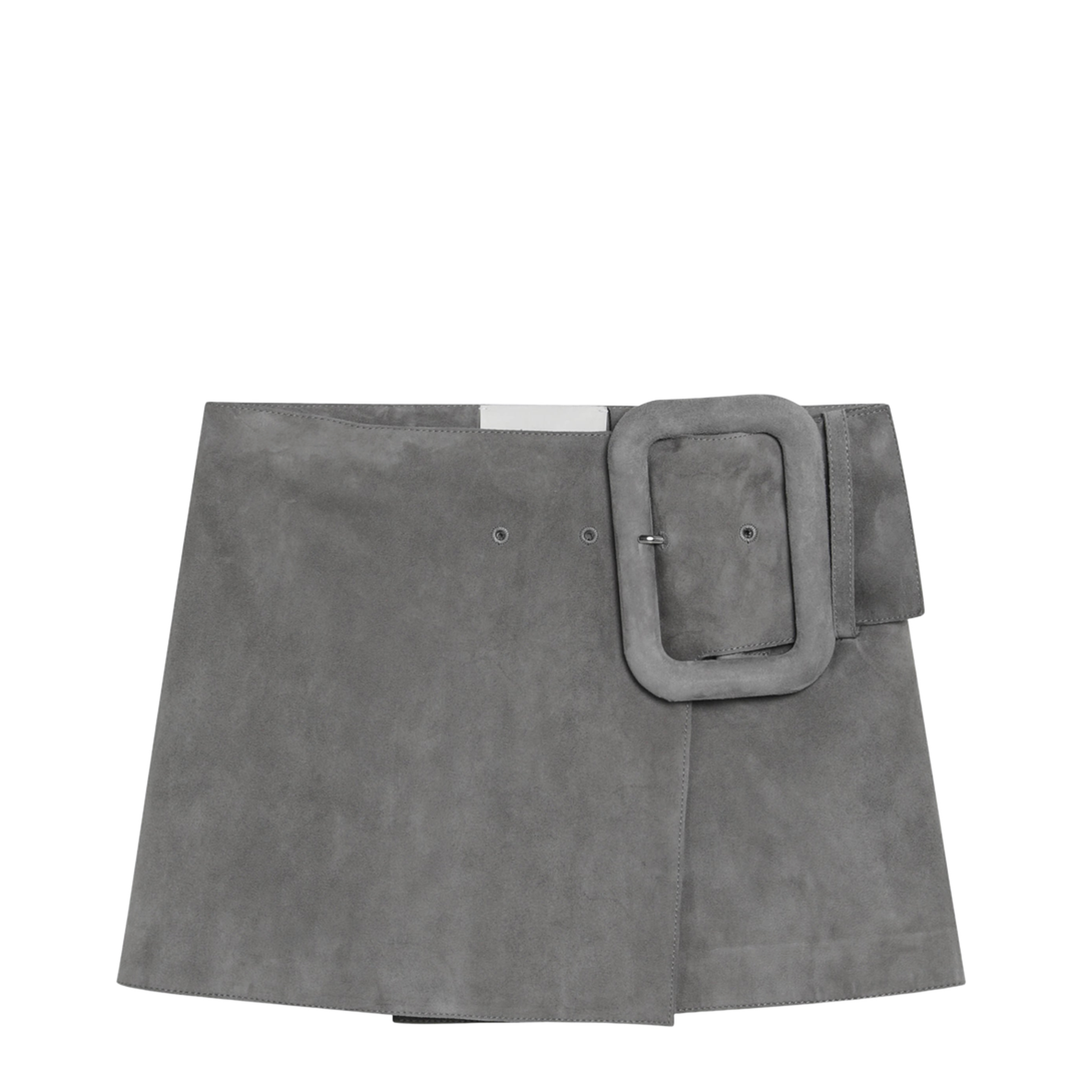 Grey Suede Mini Skirt with Large Buckle Belt