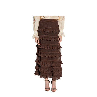 Hypnotic Lace Frill Metallic-Knit Midi Skirt