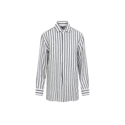 MAYFEYR - RALPH LAUREN COLLECTION - Capri Black And White Linen Shirt - 290975285005BLACK