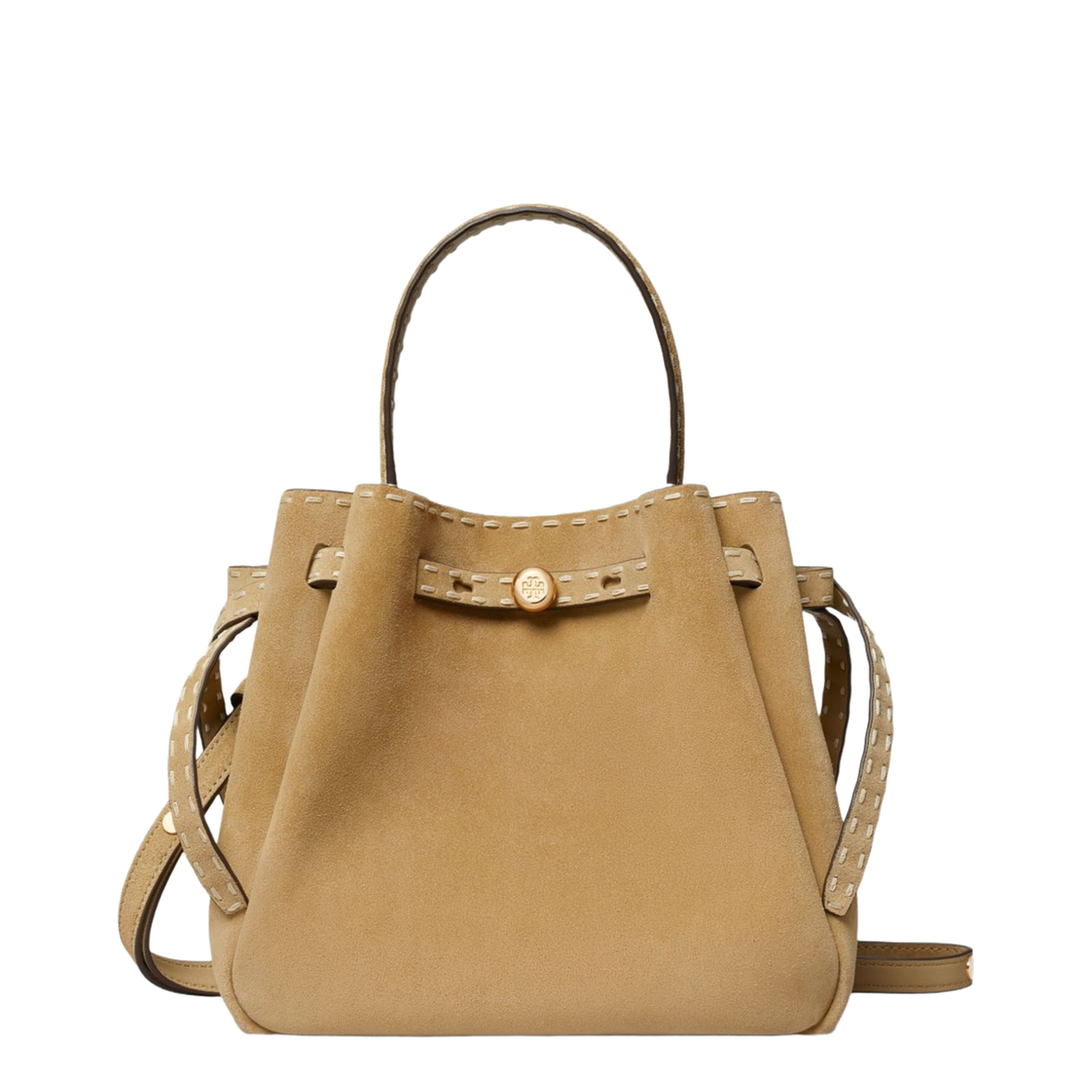 Pick Stitch Suede Bucket Bag - Butter