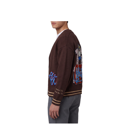 MAYFEYR - Off-White - Cat Off Varsity Knit Cardigan - OMHB019F26KNI00150510