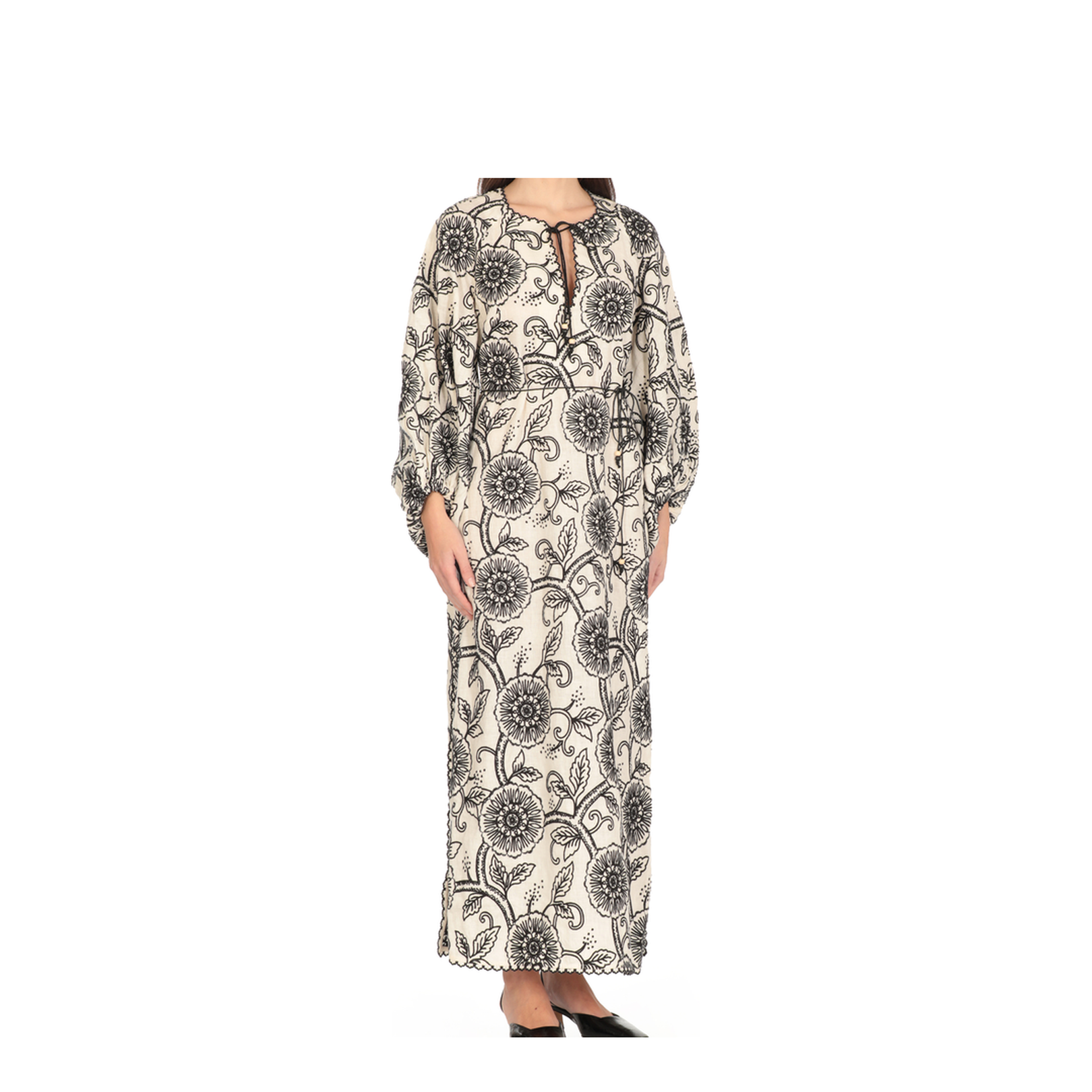 Floral Linen Dress with V-Neck