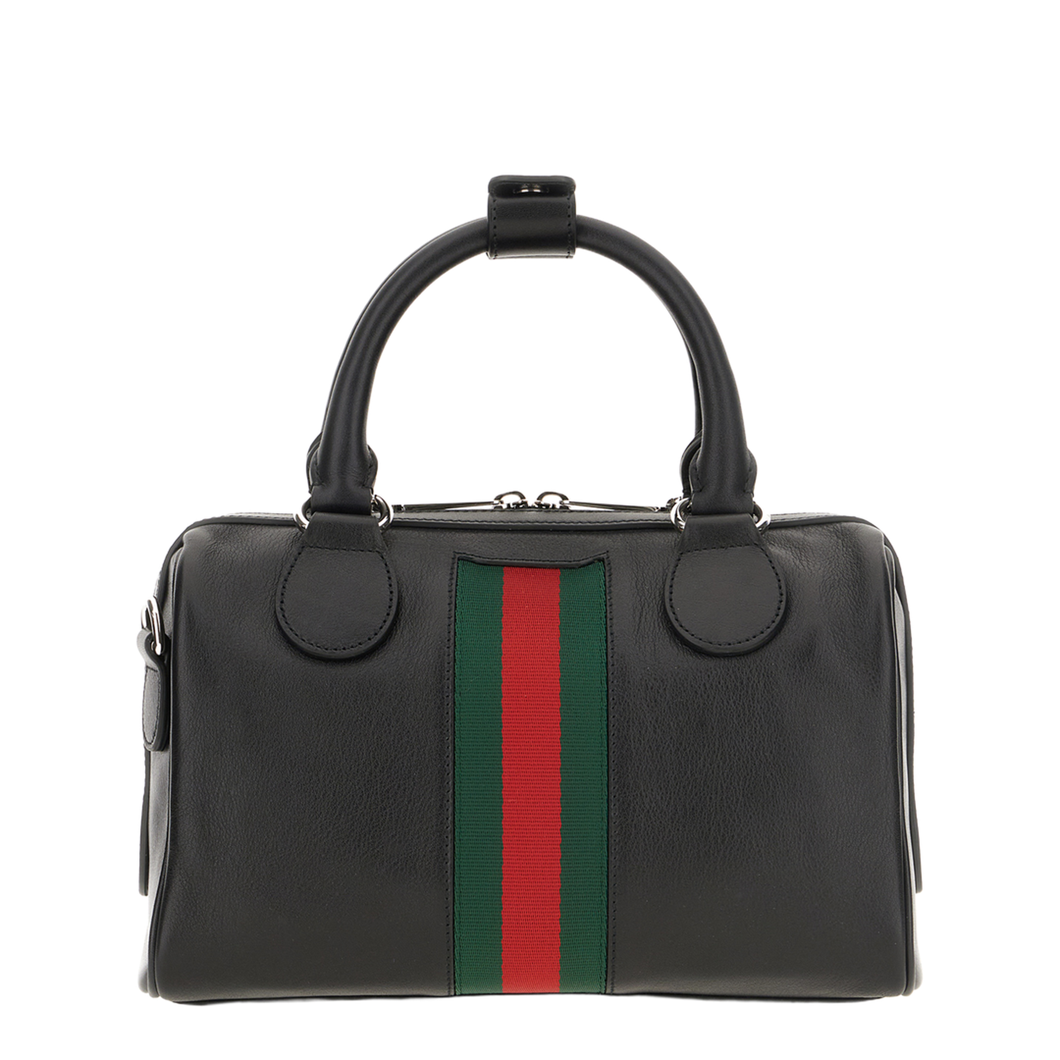 Web Trademark Small Leather Duffle Bag - Black