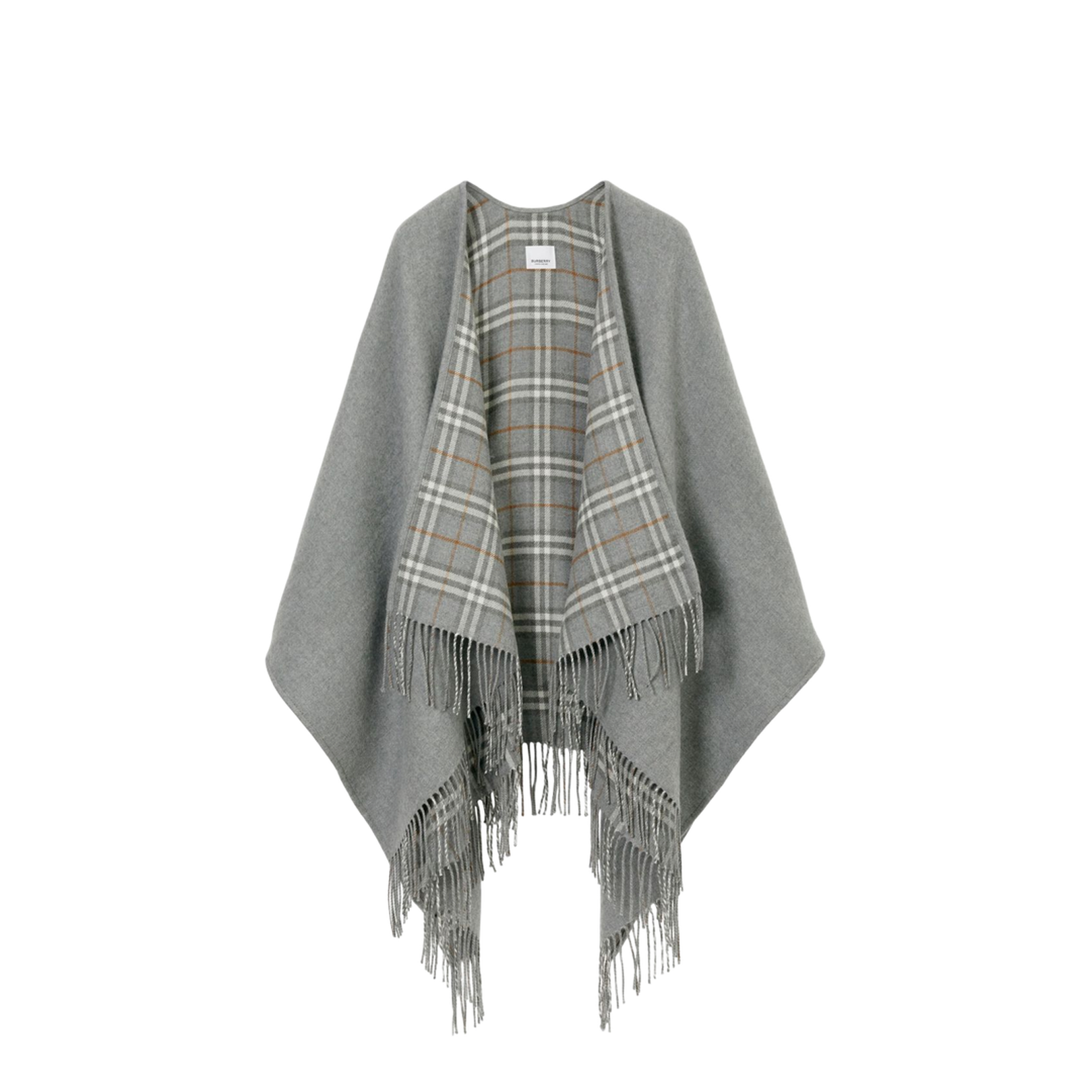 Check Wool Cape Jacket - Grey