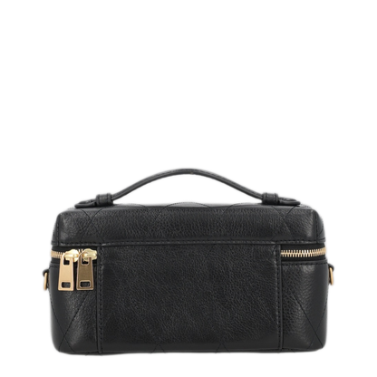 Charlie Quilted Pebbled Leather Vanity Case - Black