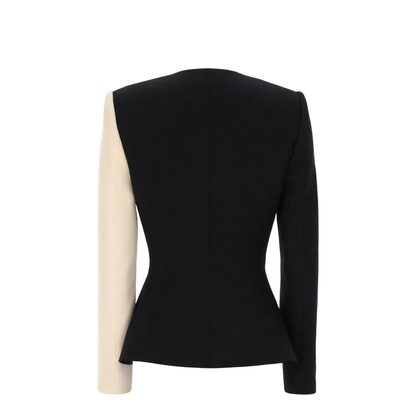 Color Block Bow Wool Chiffon Coat