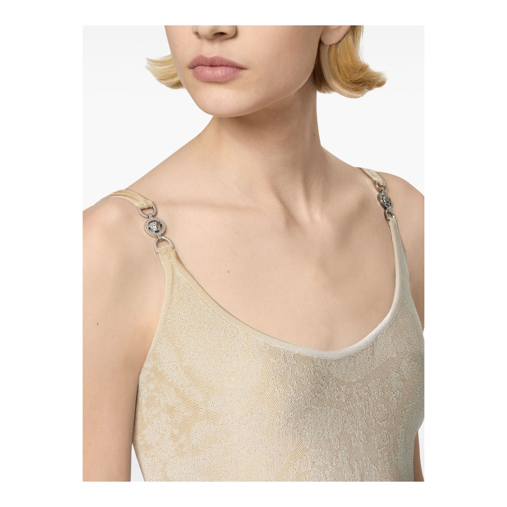 Beige Barocco Jacquard Mini Dress