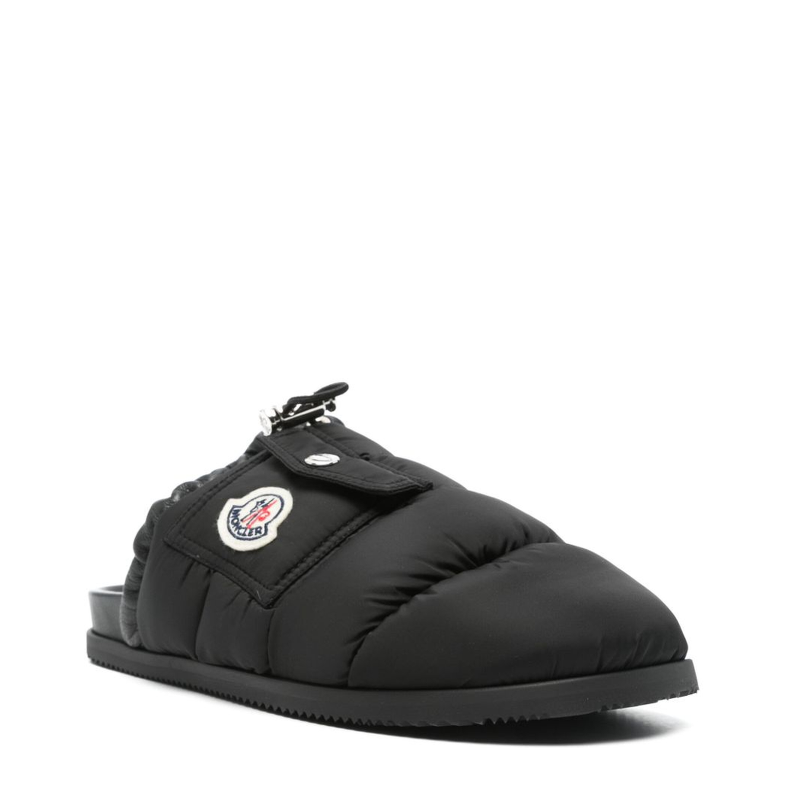 Black Pocket Padded Leather Mules