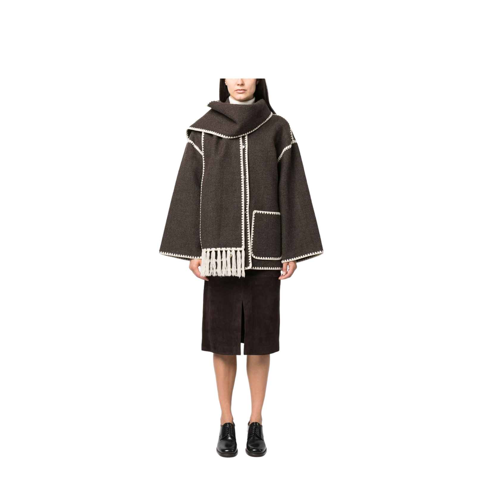 Embroidered Scarf Jacket in Wool Blend