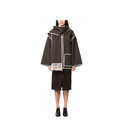 Embroidered Scarf Jacket in Wool Blend