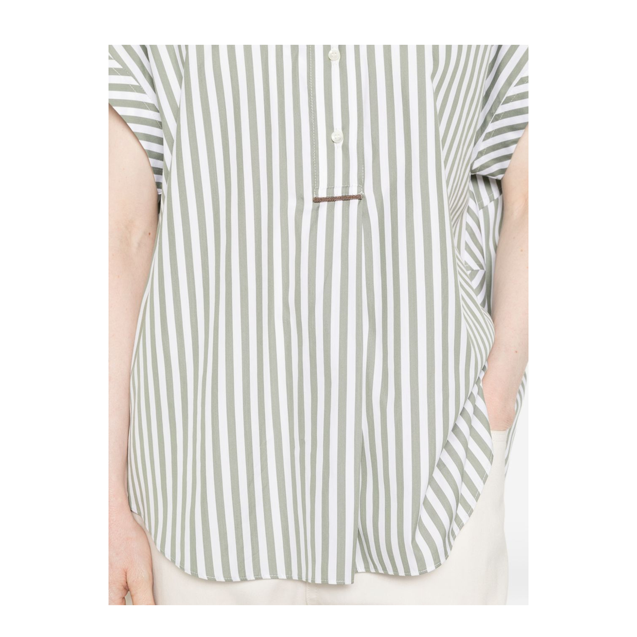 Cotton and Silk Striped Shirt Green