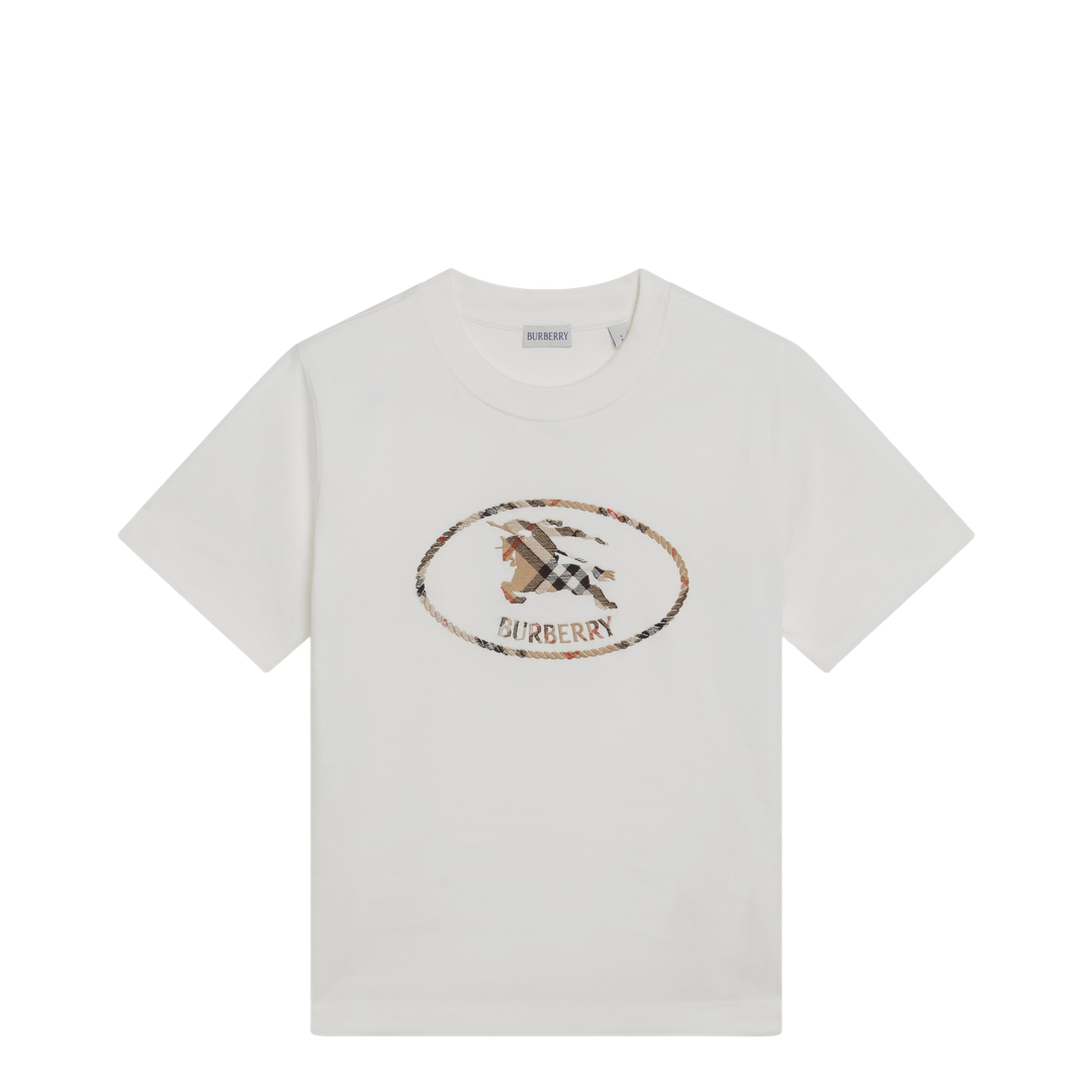 White Cotton Check T-Shirt with Knight Stamp
