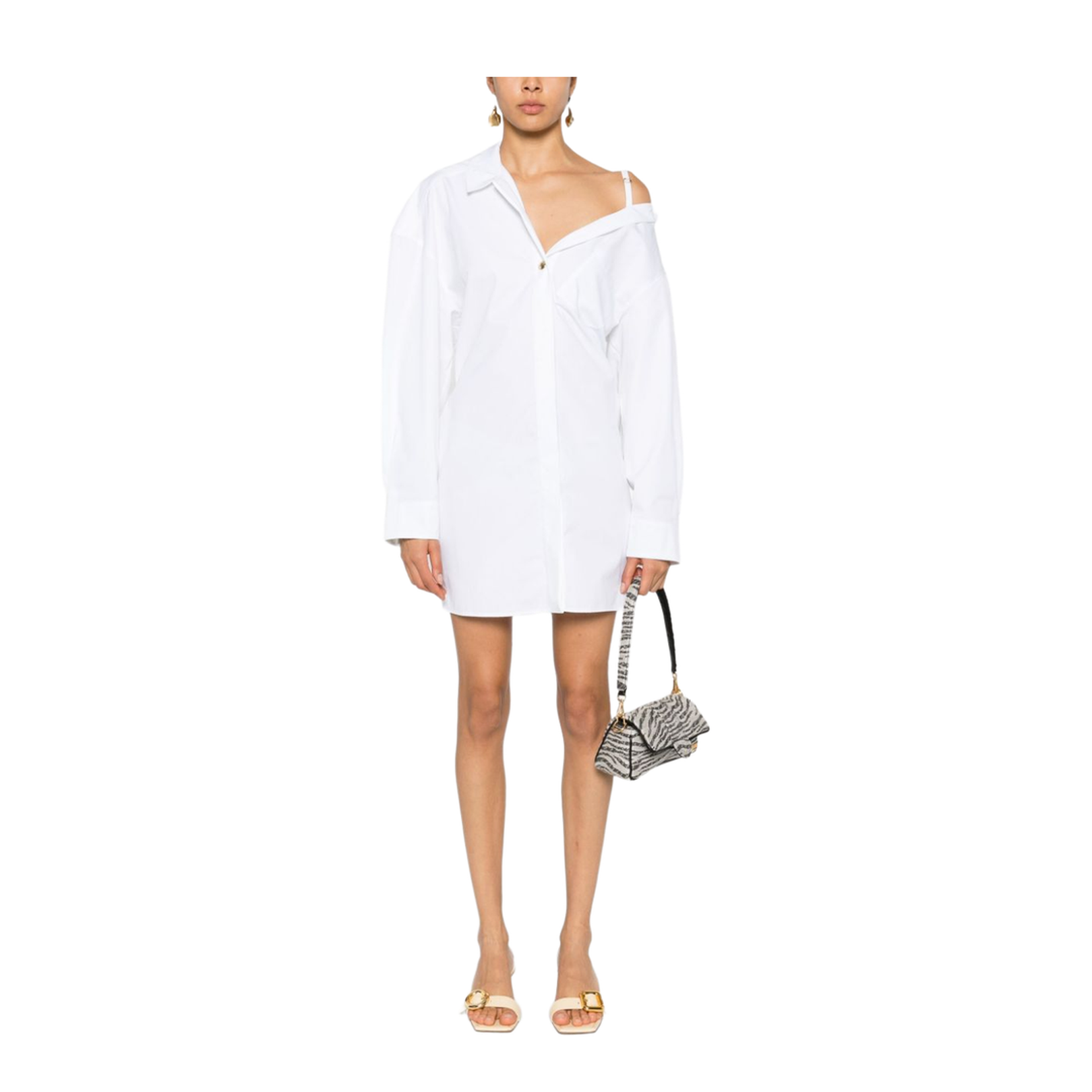 White Cotton Poplin Asymmetric Dress