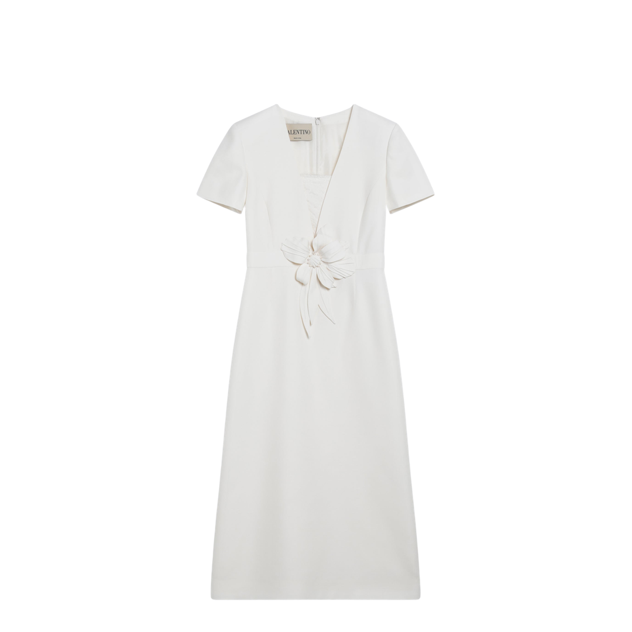 Embroidered Crepe Evening Dress in Ivory