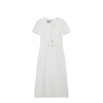 Embroidered Crepe Evening Dress in Ivory