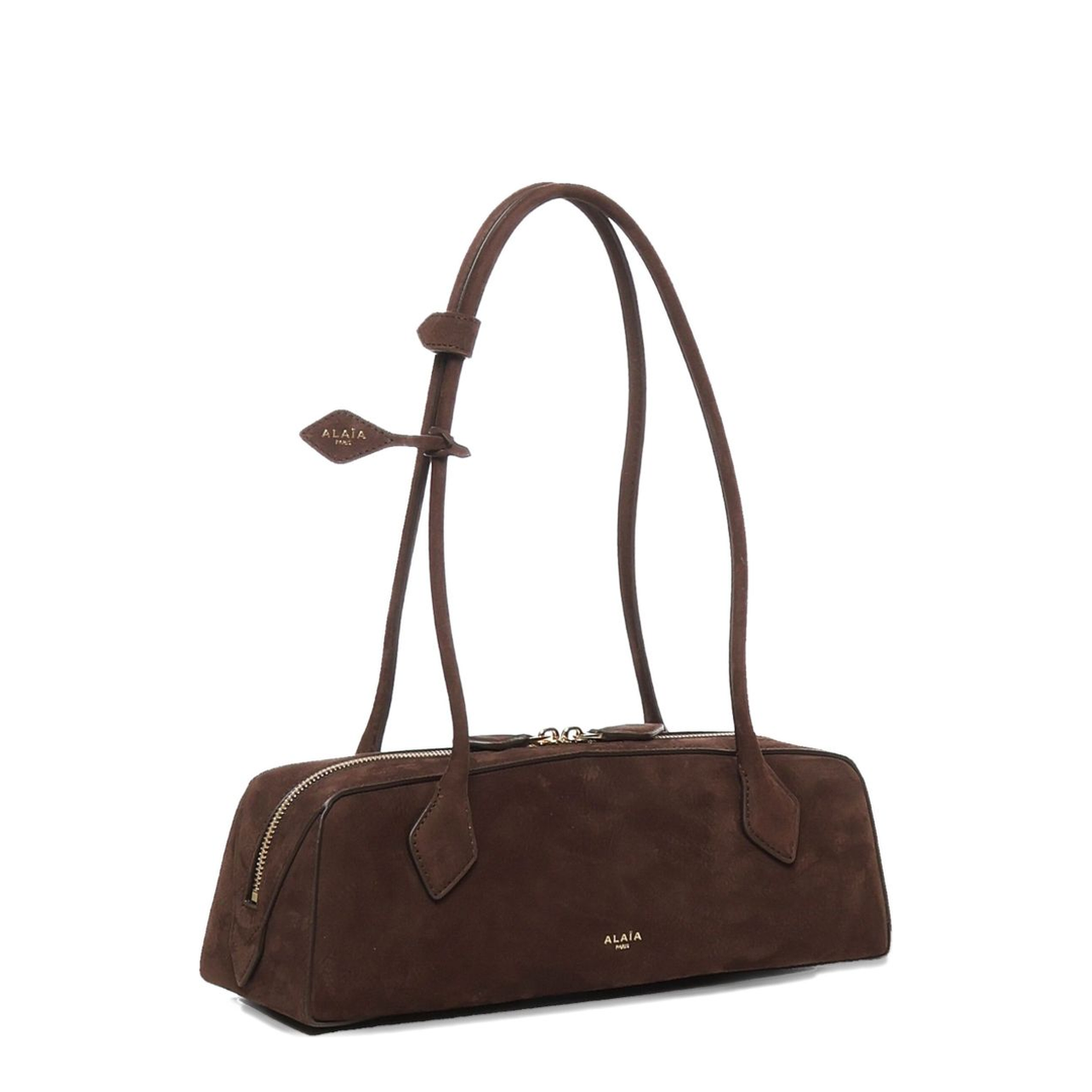 Le Teckel Medium Nubuck Shoulder Bag - Brown/Gold