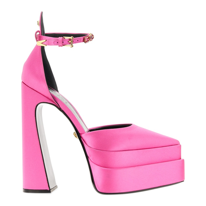 Satin Platform Pumps with Rhinestones