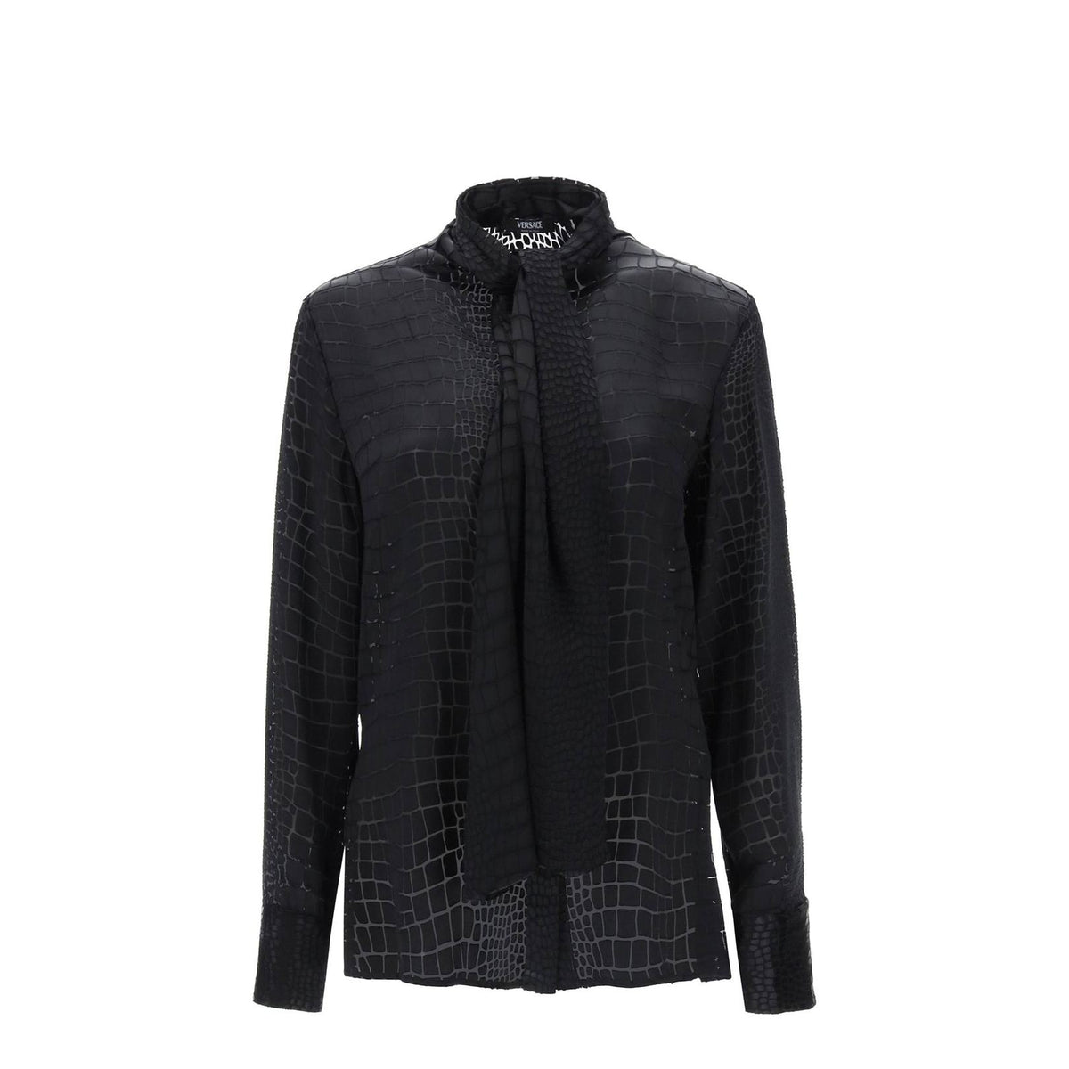 Versace crocodile effect tie-neck shirt