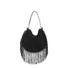 Fringe Square Basket Calfskin Bag - Black