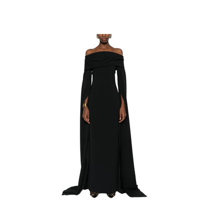 Black Off-Shoulder Neckline Maxi Length Dress