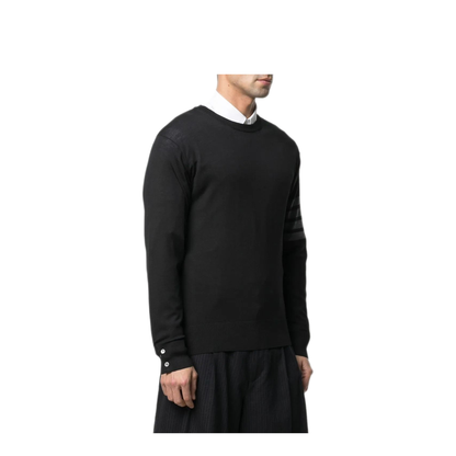 MAYFEYR - Thom Browne - Classic Crewneck Pullover With Bar Stripe In Fine Merino Wool - MKA002B00014001