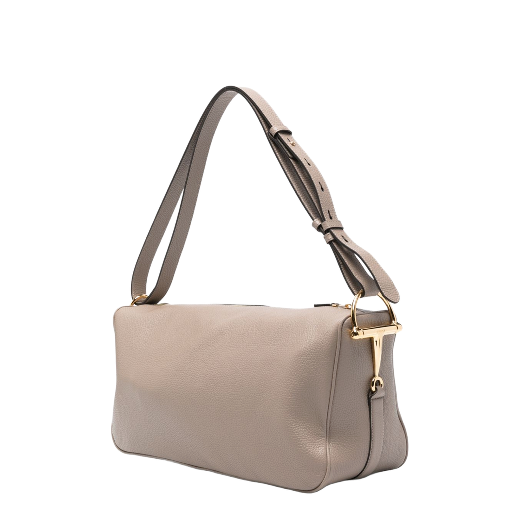 Half Horsebit Large Soft Grain Shoulder Bag - Taupe