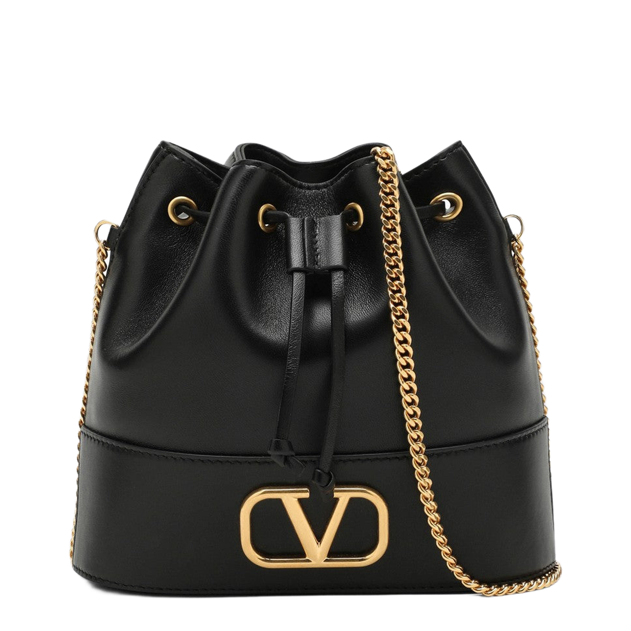 Mini Drawstring Vlogo Signature Nappa Antique Brass Logo