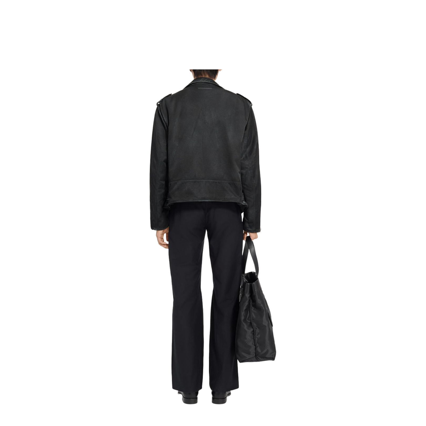 Black Jacket with Zip Fastening and Belted Waist