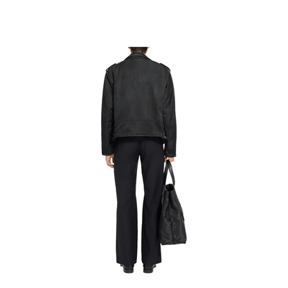 Black Jacket with Zip Fastening and Belted Waist