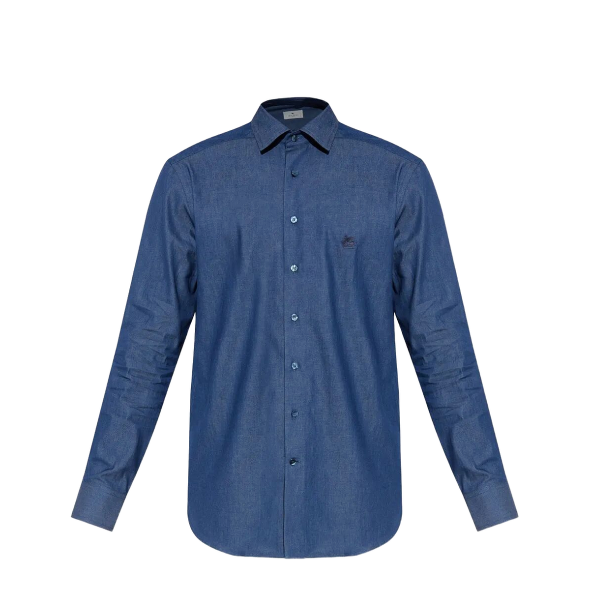 Embroidered Logo Cotton Shirt In Blue