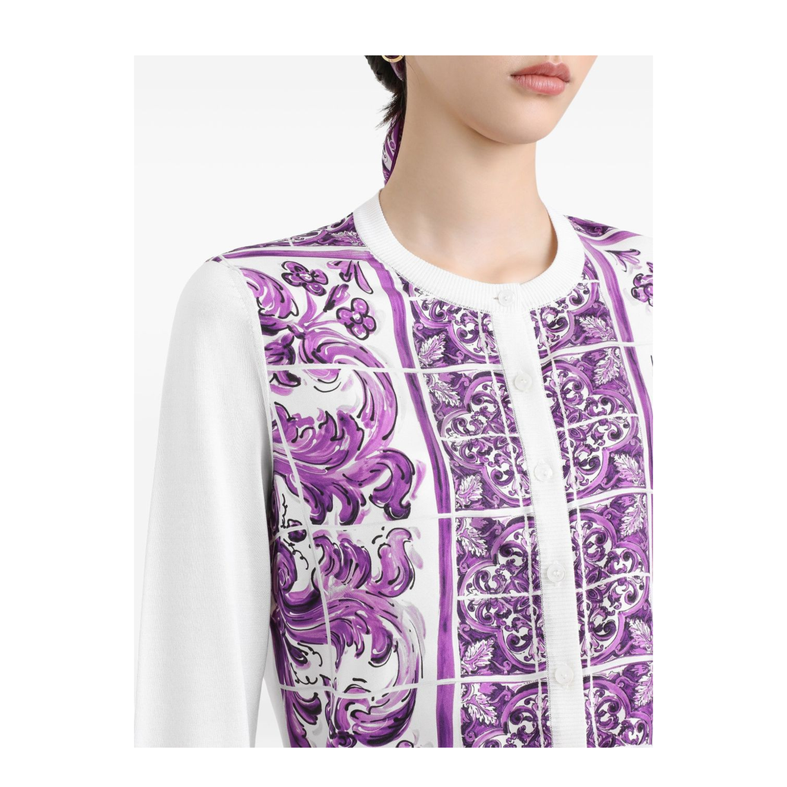 Majolica-print silk cardigan