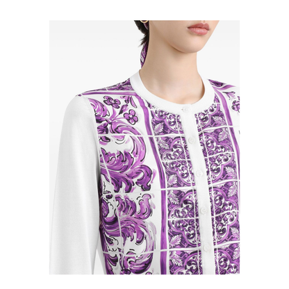 Majolica-print silk cardigan