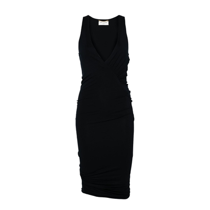 Black Stretch-Design Ruched Dress