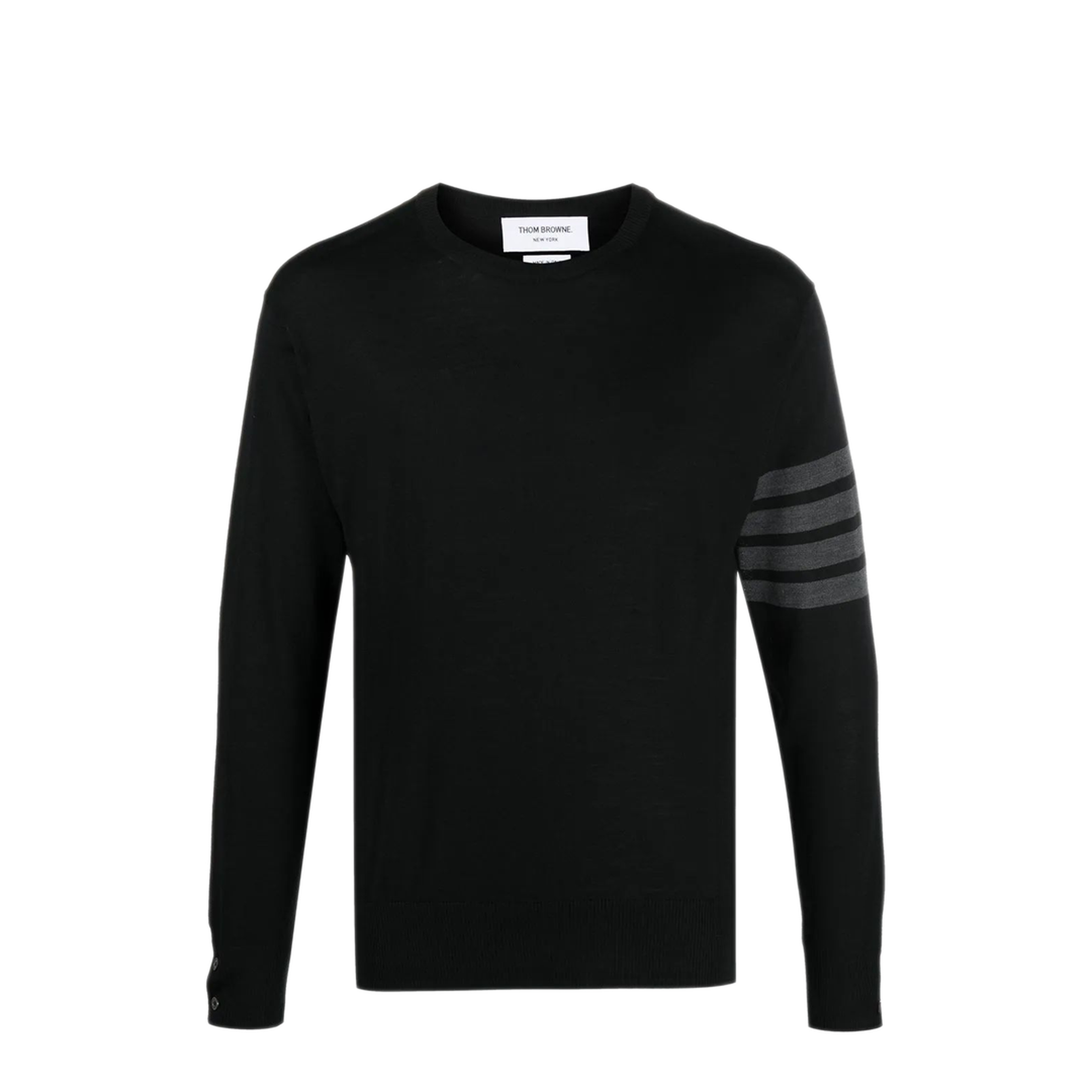 MAYFEYR - Thom Browne - Classic Crewneck Pullover With Bar Stripe In Fine Merino Wool - MKA002B00014001