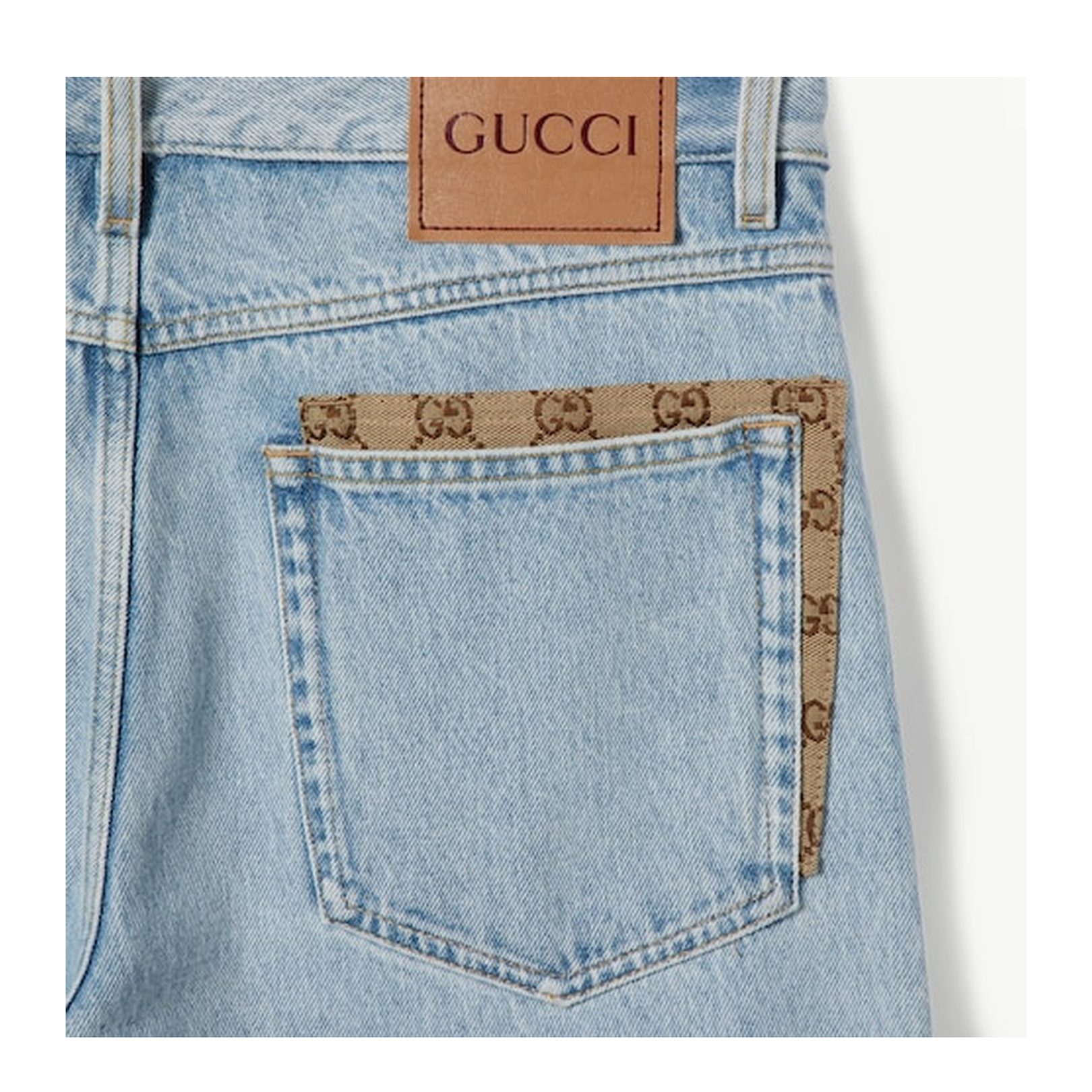 Washed Denim Pant with Insert in Light Blue