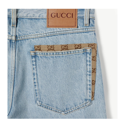 Washed Denim Pant with Insert in Light Blue