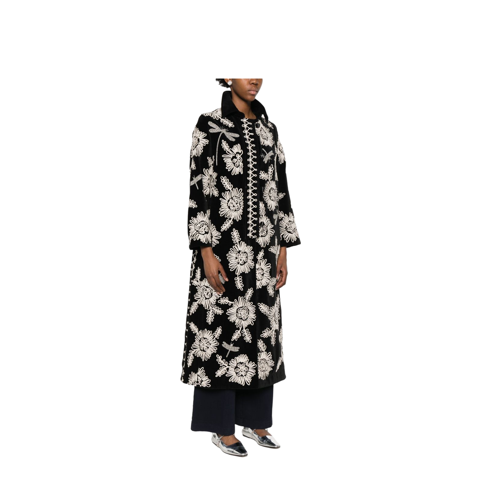 Velvet Coat With Embroidered Floral Motifs