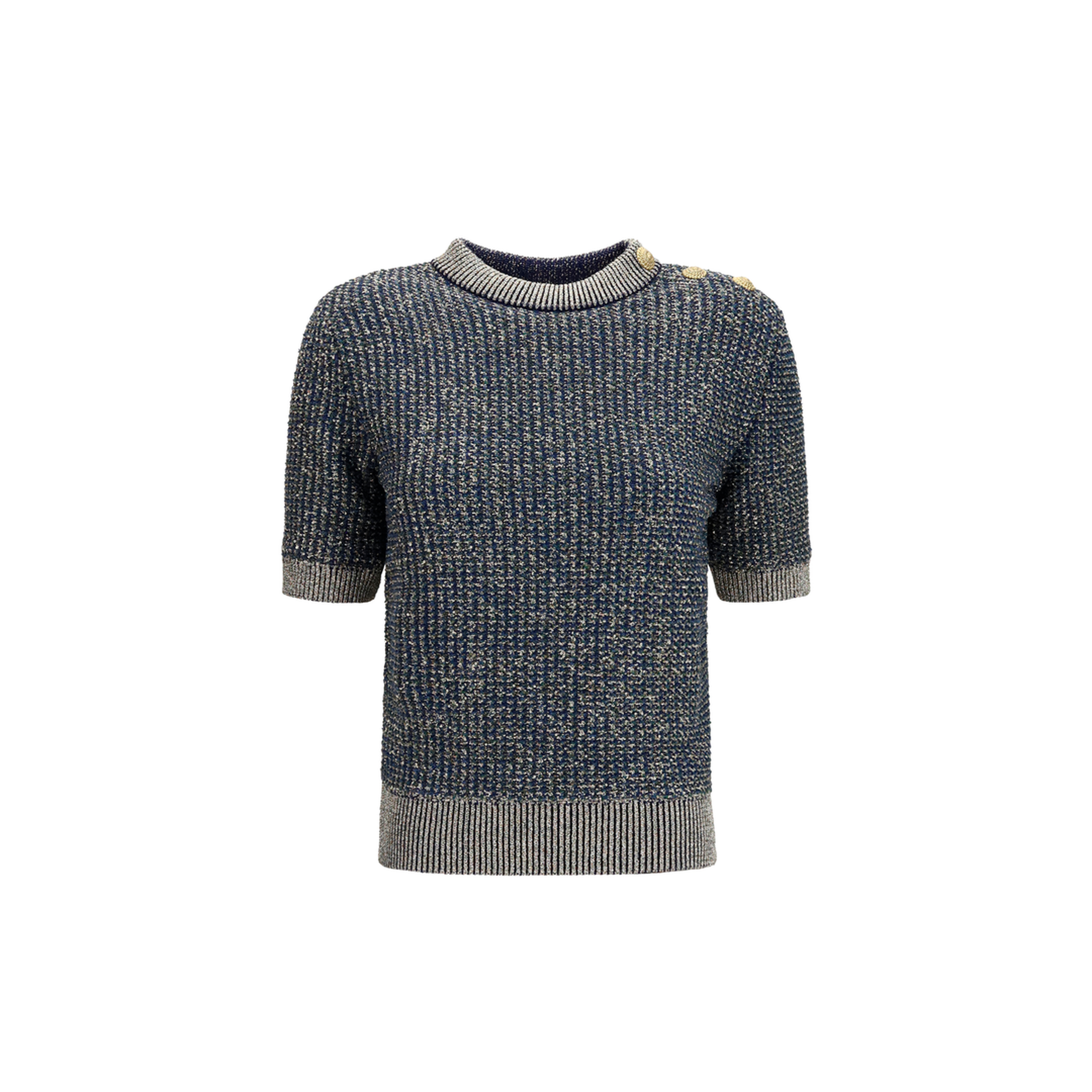 MAYFEYR - Balmain - Short Sleeve Sequined Sweater With Buttons - HF1ALB60KK13SQH